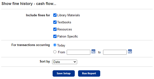 Fine history repor setup page.